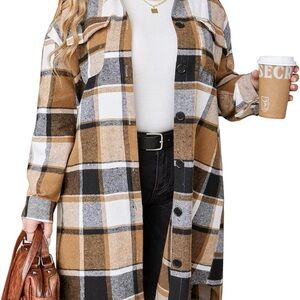 Plaid Brown and White Women's Coat